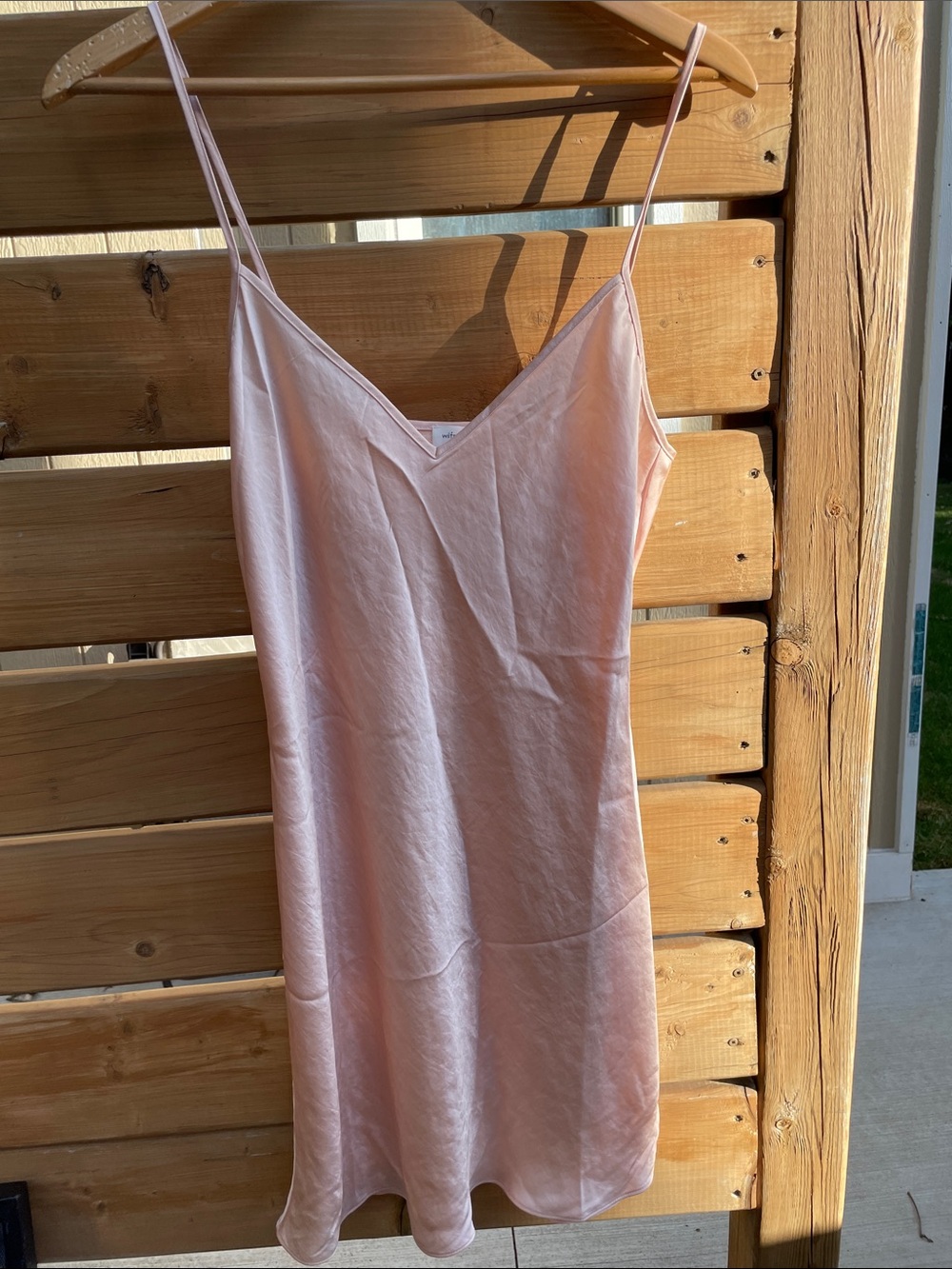 Wilfred Blush Satin Slip Chemise with Adjustable Spaghetti Straps